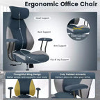 Costway Ergonomic Office Chair with 2D Headrest, Rocking Backrest & Wheels, Gaming Chair Blue/Brown & Beige/Gray & Blue