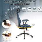 Costway Ergonomic Office Chair with 2D Headrest, Rocking Backrest & Wheels, Gaming Chair Blue/Brown & Beige/Gray & Blue
