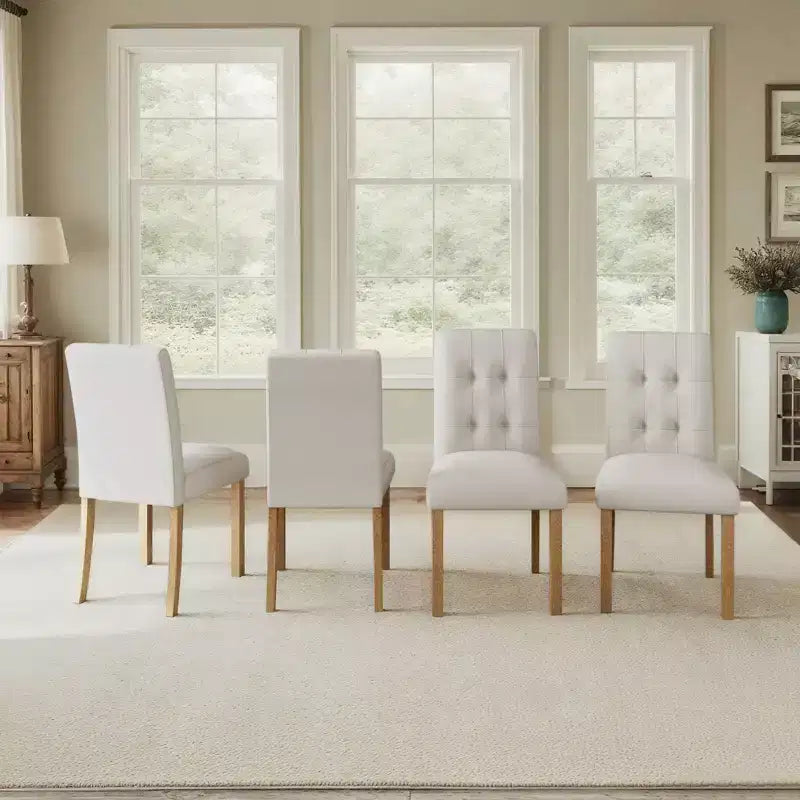 TUYOHW Modern Linen Tufted Upholstered Dining Chairs Set of 4,Accent Dining Room Chairs with Rubber Solid Wood Frame