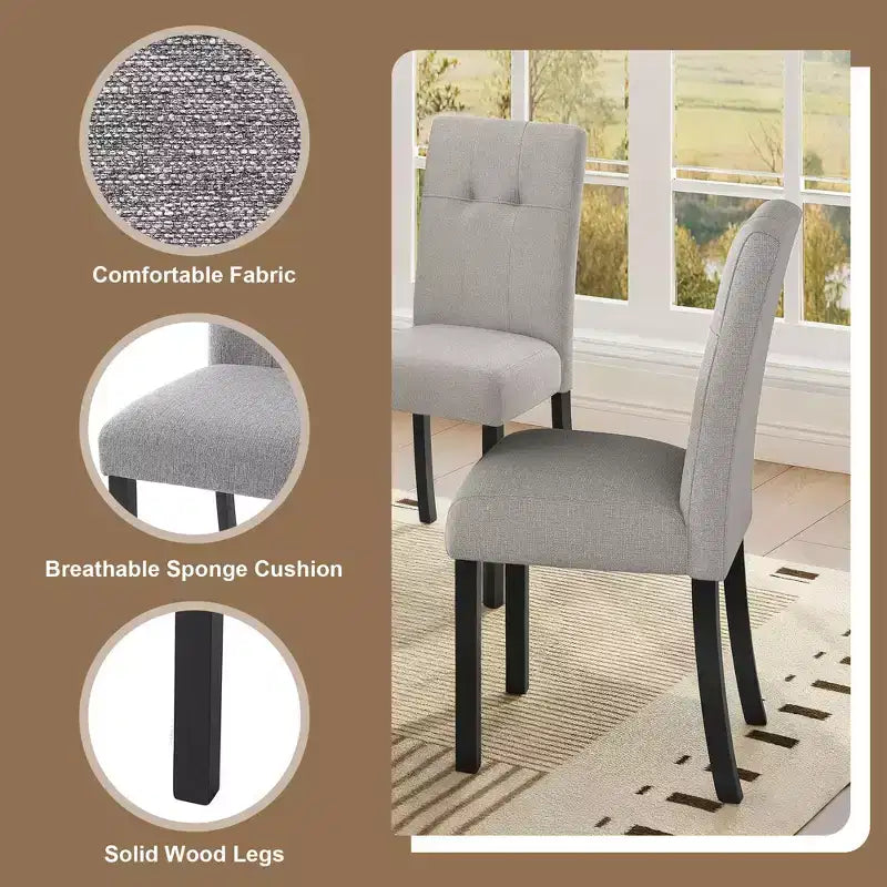 TUYOHW Modern Linen Tufted Upholstered Dining Chairs Set of 4,Accent Dining Room Chairs with Rubber Solid Wood Frame
