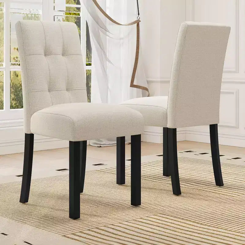 TUYOHW Modern Linen Tufted Upholstered Dining Chairs Set of 4,Accent Dining Room Chairs with Rubber Solid Wood Frame
