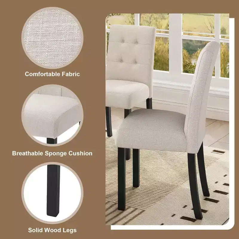 TUYOHW Modern Linen Tufted Upholstered Dining Chairs Set of 4,Accent Dining Room Chairs with Rubber Solid Wood Frame