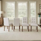 TUYOHW Modern Linen Tufted Upholstered Dining Chairs Set of 4,Accent Dining Room Chairs with Rubber Solid Wood Frame