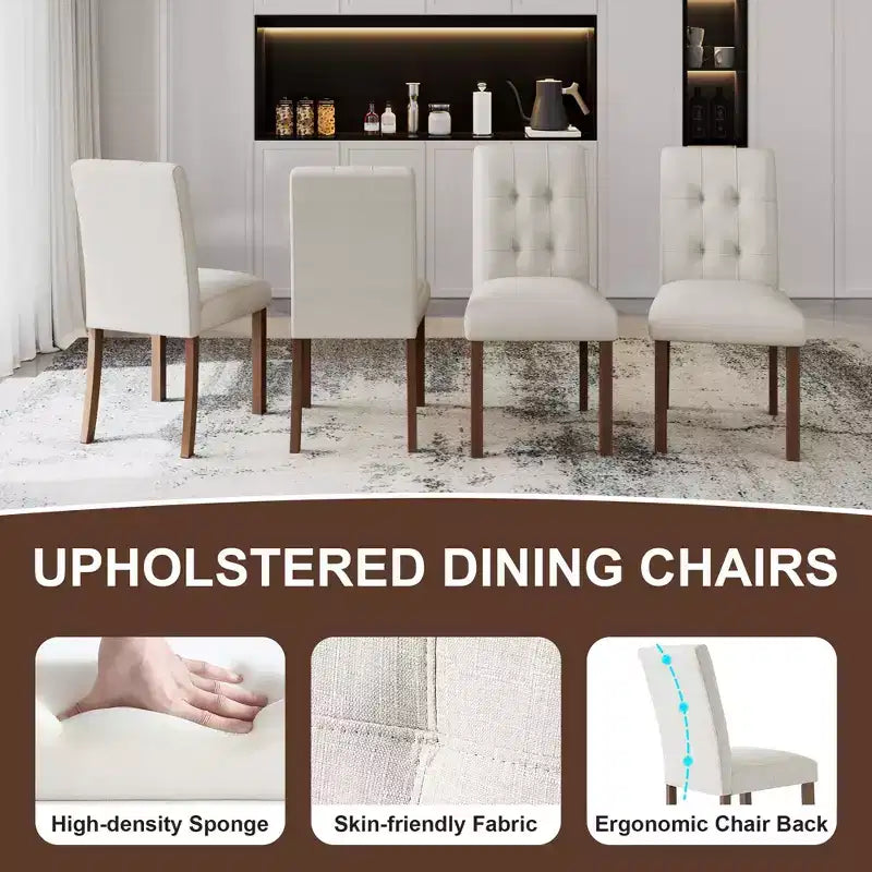 TUYOHW Modern Linen Tufted Upholstered Dining Chairs Set of 4,Accent Dining Room Chairs with Rubber Solid Wood Frame