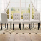 TUYOHW Modern Linen Tufted Upholstered Dining Chairs Set of 4,Accent Dining Room Chairs with Rubber Solid Wood Frame