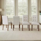 TUYOHW Modern Linen Tufted Upholstered Dining Chairs Set of 4,Accent Dining Room Chairs with Rubber Solid Wood Frame