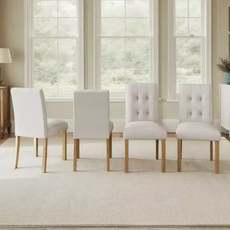 TUYOHW Modern Linen Tufted Upholstered Dining Chairs Set of 4,Accent Dining Room Chairs with Rubber Solid Wood Frame