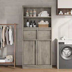 Meuble de rangement haut de salle de bain de 130 cm, organisateur de plancher autonome avec portes et 2 tiroirs pour salle de bain, salon, cuisine et garde-manger