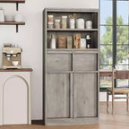 Meuble de rangement haut de salle de bain de 130 cm, organisateur de plancher autonome avec portes et 2 tiroirs pour salle de bain, salon, cuisine et garde-manger