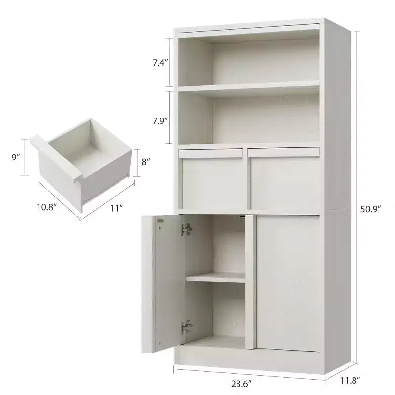 Meuble de rangement haut de salle de bain de 130 cm, organisateur de plancher autonome avec portes et 2 tiroirs pour salle de bain, salon, cuisine et garde-manger
