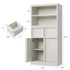 Meuble de rangement haut de salle de bain de 130 cm, organisateur de plancher autonome avec portes et 2 tiroirs pour salle de bain, salon, cuisine et garde-manger