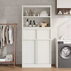 Meuble de rangement haut de salle de bain de 130 cm, organisateur de plancher autonome avec portes et 2 tiroirs pour salle de bain, salon, cuisine et garde-manger