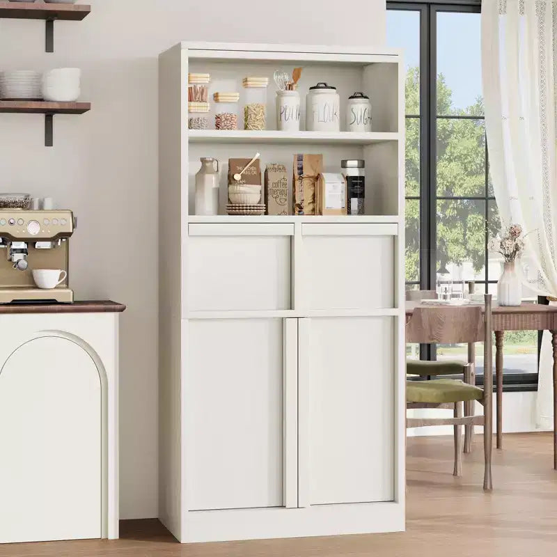 Meuble de rangement haut de salle de bain de 130 cm, organisateur de plancher autonome avec portes et 2 tiroirs pour salle de bain, salon, cuisine et garde-manger