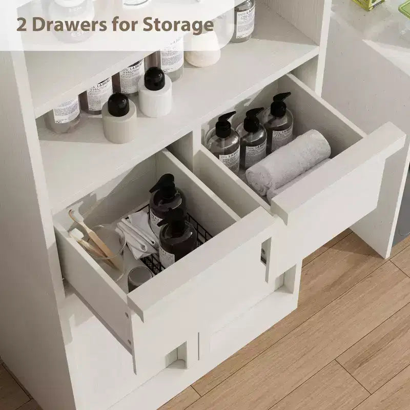 Meuble de rangement haut de salle de bain de 130 cm, organisateur de plancher autonome avec portes et 2 tiroirs pour salle de bain, salon, cuisine et garde-manger