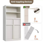 Meuble de rangement haut de salle de bain de 130 cm, organisateur de plancher autonome avec portes et 2 tiroirs pour salle de bain, salon, cuisine et garde-manger