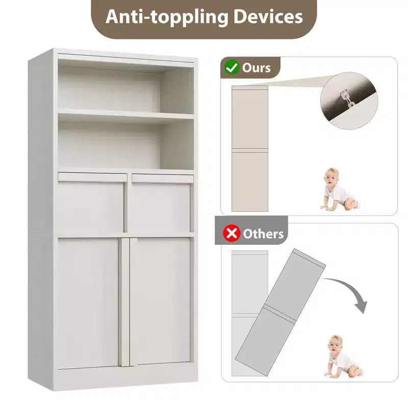 Meuble de rangement haut de salle de bain de 130 cm, organisateur de plancher autonome avec portes et 2 tiroirs pour salle de bain, salon, cuisine et garde-manger