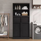 Meuble de rangement haut de salle de bain de 130 cm, organisateur de plancher autonome avec portes et 2 tiroirs pour salle de bain, salon, cuisine et garde-manger