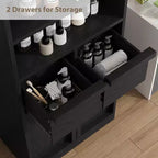 Meuble de rangement haut de salle de bain de 130 cm, organisateur de plancher autonome avec portes et 2 tiroirs pour salle de bain, salon, cuisine et garde-manger