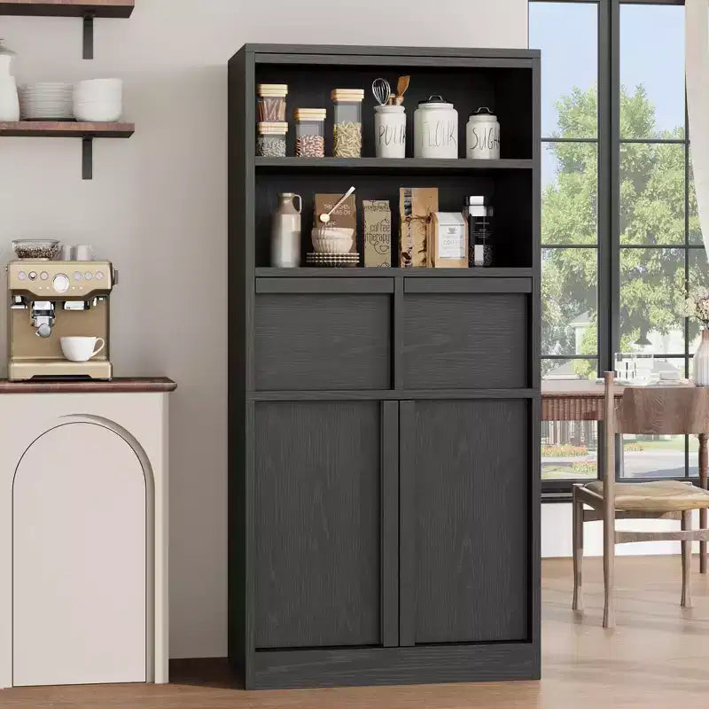 Meuble de rangement haut de salle de bain de 130 cm, organisateur de plancher autonome avec portes et 2 tiroirs pour salle de bain, salon, cuisine et garde-manger