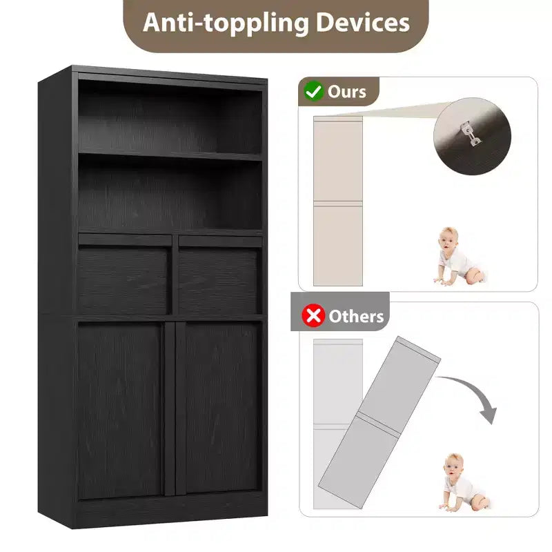 Meuble de rangement haut de salle de bain de 130 cm, organisateur de plancher autonome avec portes et 2 tiroirs pour salle de bain, salon, cuisine et garde-manger