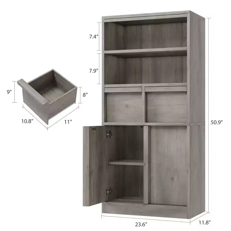 Meuble de rangement haut de salle de bain de 130 cm, organisateur de plancher autonome avec portes et 2 tiroirs pour salle de bain, salon, cuisine et garde-manger