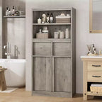 Meuble de rangement haut de salle de bain de 130 cm, organisateur de plancher autonome avec portes et 2 tiroirs pour salle de bain, salon, cuisine et garde-manger