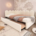 Zeus & Ruta Twin Size Velvet Upholstered Daybed with Pull-Out Bed & Metal Slat Frame