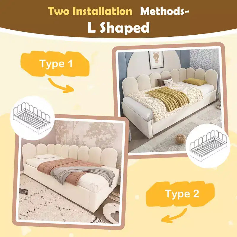 Zeus & Ruta Twin Size Velvet Upholstered Daybed with Pull-Out Bed & Metal Slat Frame