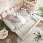 Zeus & Ruta Twin Size Velvet Upholstered Daybed with Pull-Out Bed & Metal Slat Frame