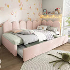 Zeus & Ruta Twin Size Velvet Upholstered Daybed with Pull-Out Bed & Metal Slat Frame
