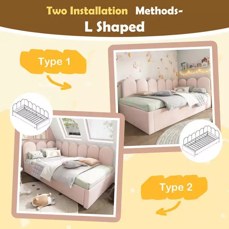 Zeus & Ruta Twin Size Velvet Upholstered Daybed with Pull-Out Bed & Metal Slat Frame