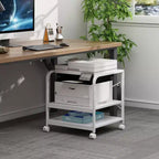 Meuble d'imprimante à 2 niveaux, support d'imprimante sous le comptoir avec étagère réglable en hauteur, chariot d'imprimante roulant avec roulettes pour le rangement du bureau à domicile