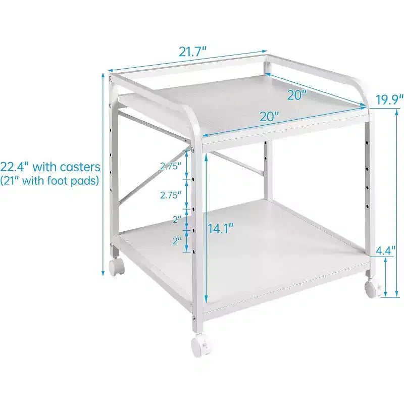 Meuble d'imprimante à 2 niveaux, support d'imprimante sous le comptoir avec étagère réglable en hauteur, chariot d'imprimante roulant avec roulettes pour le rangement du bureau à domicile