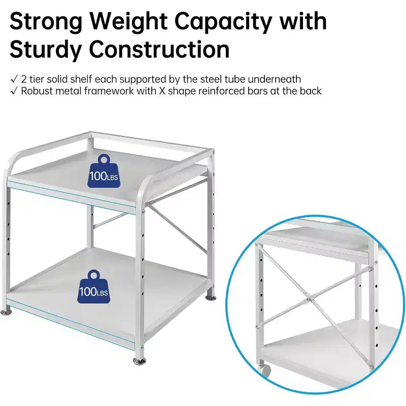 Meuble d'imprimante à 2 niveaux, support d'imprimante sous le comptoir avec étagère réglable en hauteur, chariot d'imprimante roulant avec roulettes pour le rangement du bureau à domicile