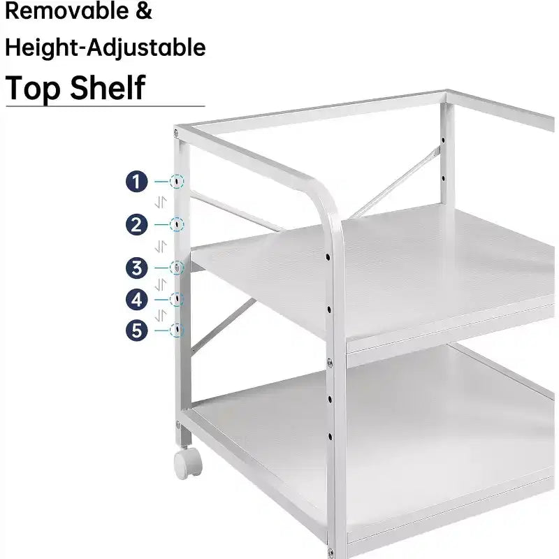 Meuble d'imprimante à 2 niveaux, support d'imprimante sous le comptoir avec étagère réglable en hauteur, chariot d'imprimante roulant avec roulettes pour le rangement du bureau à domicile