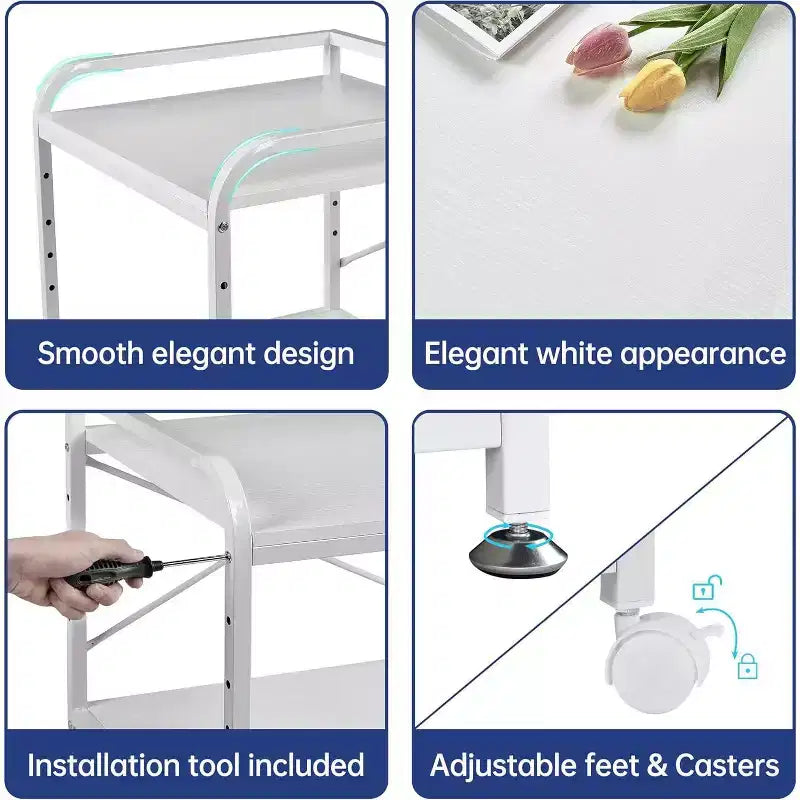 Meuble d'imprimante à 2 niveaux, support d'imprimante sous le comptoir avec étagère réglable en hauteur, chariot d'imprimante roulant avec roulettes pour le rangement du bureau à domicile
