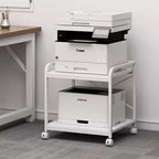 Meuble d'imprimante à 2 niveaux, support d'imprimante sous le comptoir avec étagère réglable en hauteur, chariot d'imprimante roulant avec roulettes pour le rangement du bureau à domicile