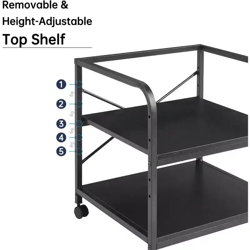 Meuble d'imprimante à 2 niveaux, support d'imprimante sous le comptoir avec étagère réglable en hauteur, chariot d'imprimante roulant avec roulettes pour le rangement du bureau à domicile