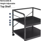 Meuble d'imprimante à 2 niveaux, support d'imprimante sous le comptoir avec étagère réglable en hauteur, chariot d'imprimante roulant avec roulettes pour le rangement du bureau à domicile