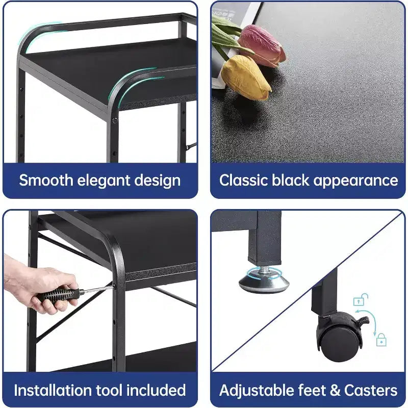 Meuble d'imprimante à 2 niveaux, support d'imprimante sous le comptoir avec étagère réglable en hauteur, chariot d'imprimante roulant avec roulettes pour le rangement du bureau à domicile