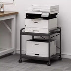 Meuble d'imprimante à 2 niveaux, support d'imprimante sous le comptoir avec étagère réglable en hauteur, chariot d'imprimante roulant avec roulettes pour le rangement du bureau à domicile