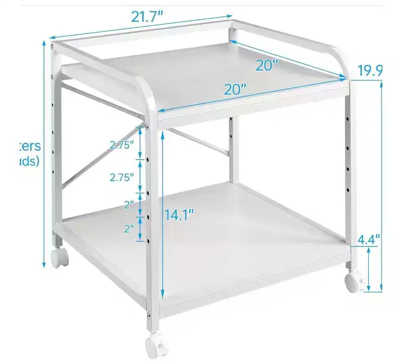 Meuble d'imprimante à 2 niveaux, support d'imprimante sous le comptoir avec étagère réglable en hauteur, chariot d'imprimante roulant avec roulettes pour le rangement du bureau à domicile