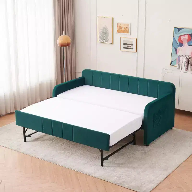 Cadre de lit de repos capitonné jumeau Zeus et Ruta avec lit gigogne pour chambre à coucher, salon, chambre d'amis