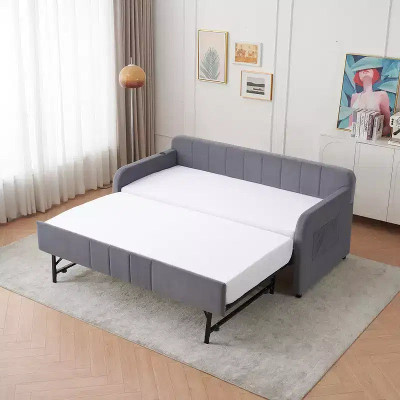 Cadre de lit de repos capitonné jumeau Zeus et Ruta avec lit gigogne pour chambre à coucher, salon, chambre d'amis