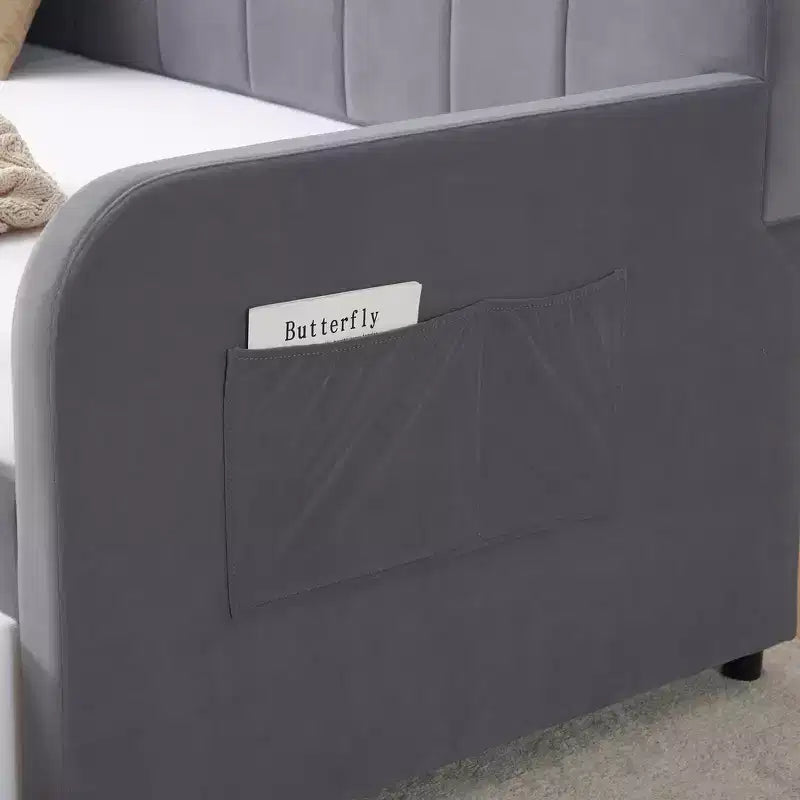 Cadre de lit de repos capitonné jumeau Zeus et Ruta avec lit gigogne pour chambre à coucher, salon, chambre d'amis