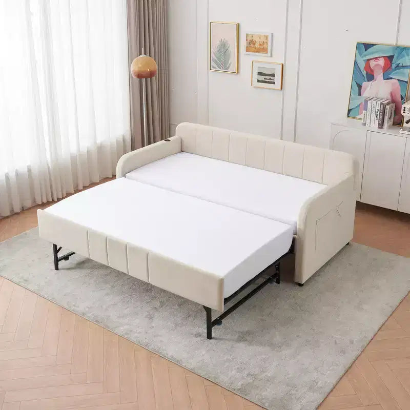 Cadre de lit de repos capitonné jumeau Zeus et Ruta avec lit gigogne pour chambre à coucher, salon, chambre d'amis