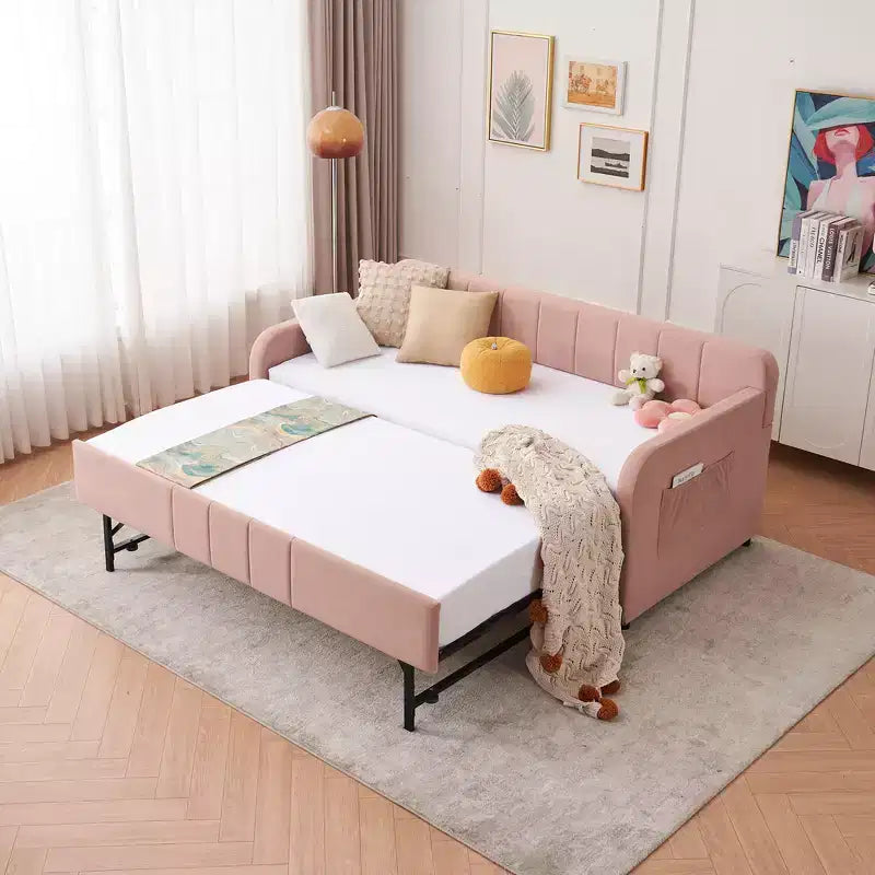 Cadre de lit de repos capitonné jumeau Zeus et Ruta avec lit gigogne pour chambre à coucher, salon, chambre d'amis