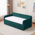 Cadre de lit de repos capitonné jumeau Zeus et Ruta avec lit gigogne pour chambre à coucher, salon, chambre d'amis