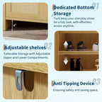 Shoe rack storage cabinet at the entrance, with a door and adjustable, suitable for corridors and living rooms, made of light oak material