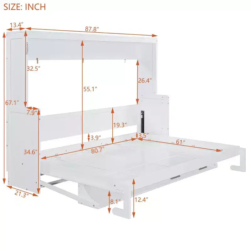 Lit escamotable moderne Luxystar Queen Size avec vérin hydraulique et bureau